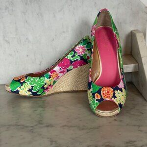 LILLY PULITZER Resort Chic Wedge Mini Getaway Garden Peep Toe Espadrille…
